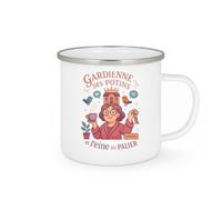 quotedazur Café-Croissant - Mug Personnalisé Tasse Cadeau Femme Noël Gardienne Des Potins Et Reine Du Palier - Blanc/Emaillé