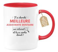 quotedazur Café-Croissant - Mug Personnalisé Tasse Cadeau Femme Noël J'Ai Cherché Meilleure Assistante Dentaire Sur Internet Tu Es Sortie Direct - Rouge/Céramique