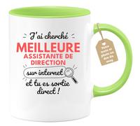 quotedazur Café-Croissant - Mug Personnalisé Tasse Cadeau Femme Noël J'Ai Cherché Meilleure Assistante De Direction Sur Internet Tu Es Sortie Direct - Vert/Céramique