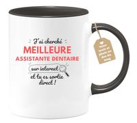quotedazur Café-Croissant - Mug Personnalisé Tasse Cadeau Femme Noël J'Ai Cherché Meilleure Assistante Dentaire Sur Internet Tu Es Sortie Direct - Noir/Céramique