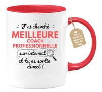 quotedazur Café-Croissant - Mug Personnalisé Tasse Cadeau Femme Noël J'Ai Cherché Meilleure Coach Professionnelle Sur Internet Tu Es Sortie Direct - Rouge/Céramique