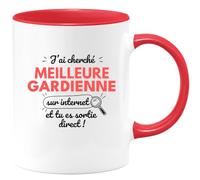 quotedazur Café-Croissant - Mug Personnalisé Tasse Cadeau Femme Noël J'Ai Cherché Meilleure Gardienne Sur Internet Tu Es Sortie Direct - Rouge/Céramique