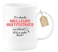 quotedazur Café-Croissant - Mug Personnalisé Tasse Cadeau Femme Noël J'Ai Cherché Meilleure Institutrice Sur Internet Tu Es Sortie Direct - Blanc/Céramique