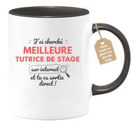 quotedazur Café-Croissant - Mug Personnalisé Tasse Cadeau Femme Noël J'Ai Cherché Meilleure Tutrice De Stage Sur Internet Tu Es Sortie Direct - Noir/Céramique