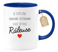 quotedazur Café-Croissant - Mug Personnalisé Tasse Cadeau Femme Noël Je Suis Une Auxiliaire Vétérinaire Avec Option Râleuse - Bleu/Céramique