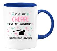quotedazur Café-Croissant - Mug Personnalisé Tasse Cadeau Femme Noël Je Suis Une Cheffe Pas Une Magicienne Mais Je Fais Des Merveilles - Bleu/Céramique