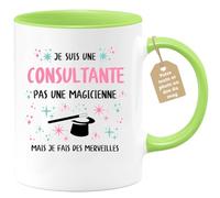 quotedazur Café-Croissant - Mug Personnalisé Tasse Cadeau Femme Noël Je Suis Une Consultante Pas Une Magicienne Mais Je Fais Des Merveilles - Vert/Céramique