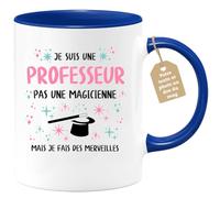quotedazur Café-Croissant - Mug Personnalisé Tasse Cadeau Femme Noël Je Suis Une Professeur Pas Une Magicienne Mais Je Fais Des Merveilles - Bleu/Céramique