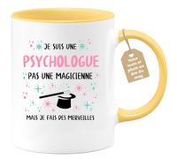 quotedazur Café-Croissant - Mug Personnalisé Tasse Cadeau Femme Noël Je Suis Une Psychologue Pas Une Magicienne Mais Je Fais Des Merveilles - Jaune/Céramique