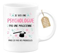 quotedazur Café-Croissant - Mug Personnalisé Tasse Cadeau Femme Noël Je Suis Une Psychologue Pas Une Magicienne Mais Je Fais Des Merveilles - Blanc/Céramique