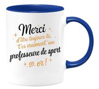 quotedazur Café-Croissant - Mug Personnalisé Tasse Cadeau Femme Noël Merci D'Être Toujours Là T'Es Vraiment Une Professeure De Sport En Or - Bleu/Céramique
