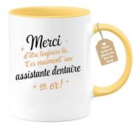 quotedazur Café-Croissant - Mug Personnalisé Tasse Cadeau Femme Noël Merci D'Être Toujours Là T'Es Vraiment Une Assistante Dentaire En Or - Jaune/Céramique
