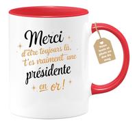 quotedazur Café-Croissant - Mug Personnalisé Tasse Cadeau Femme Noël Merci D'Être Toujours Là T'Es Vraiment Une Présidente En Or - Rouge/Céramique