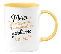 quotedazur Café-Croissant - Mug Personnalisé Tasse Cadeau Femme Noël Merci D'Être Toujours Là T'Es Vraiment Une Gardienne En Or - Jaune/Céramique