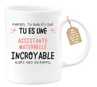 quotedazur Café-Croissant - Mug Personnalisé Tasse Cadeau Femme Noël Parfois Tu Oublies Que Tu Es Une Assistante Maternelle Incroyable Alors Voici Un Rappel - Blanc/Céramique