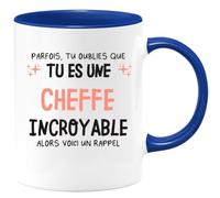 quotedazur Café-Croissant - Mug Personnalisé Tasse Cadeau Femme Noël Parfois Tu Oublies Que Tu Es Une Cheffe Incroyable Alors Voici Un Rappel - Bleu/Céramique