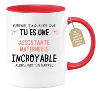 quotedazur Café-Croissant - Mug Personnalisé Tasse Cadeau Femme Noël Parfois Tu Oublies Que Tu Es Une Assistante Maternelle Incroyable Alors Voici Un Rappel - Rouge/Céramique