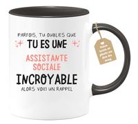 quotedazur Café-Croissant - Mug Personnalisé Tasse Cadeau Femme Noël Parfois Tu Oublies Que Tu Es Une Assistante Sociale Incroyable Alors Voici Un Rappel - Noir/Céramique