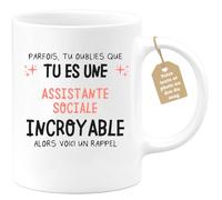 quotedazur Café-Croissant - Mug Personnalisé Tasse Cadeau Femme Noël Parfois Tu Oublies Que Tu Es Une Assistante Sociale Incroyable Alors Voici Un Rappel - Blanc/Céramique