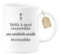 quotedazur Café-Croissant - Mug Personnalisé Tasse Cadeau Femme Noël Voilà À Quoi Ressemble Une Assistante Sociale Incroyable - Blanc/Céramique