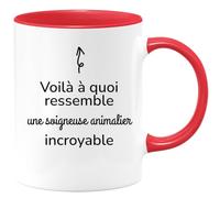 quotedazur Café-Croissant - Mug Personnalisé Tasse Cadeau Femme Noël Voilà À Quoi Ressemble Une Soigneuse Animalier Incroyable - Rouge/Céramique