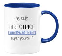 quotedazur Café-Croissant - Mug Personnalisé Tasse Cadeau Femme Original Humour Noël Je Suis Directrice Et C'Est Quoi Ton Super Pouvoir - Bleu/Céramique