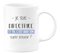 quotedazur Café-Croissant - Mug Personnalisé Tasse Cadeau Femme Original Humour Noël Je Suis Directrice Et C'Est Quoi Ton Super Pouvoir - Blanc/Céramique