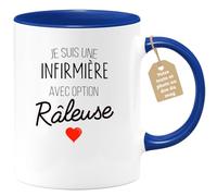 quotedazur Café-Croissant - Mug Personnalisé Tasse Cadeau Femme Original Humour Noël Je Suis Une Infirmière Avec Option Râleuse - Bleu/Céramique