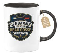 quotedazur Café-Croissant - Mug Personnalisé Tasse Cadeau Gendarme Un Jour Beau Gosse Pour Noël Toujours - Noir/Céramique