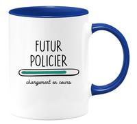 quotedazur Café-Croissant - Mug Personnalisé Tasse Cadeau Homme Noël Futur Policier Chargement En Cours - Bleu/Céramique