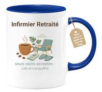 quotedazur Café-Croissant - Mug Personnalisé Tasse Cadeau Homme Noël Infirmier Retraité Seuls Soins Acceptés Café Et Tranquillité - Bleu/Céramique