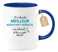 quotedazur Café-Croissant - Mug Personnalisé Tasse Cadeau Homme Noël J'Ai Cherché Meilleur Assistant Médical Sur Internet Tu Es Sortie Direct - Bleu/Céramique
