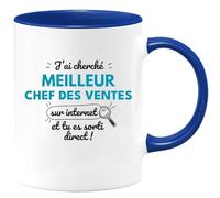 quotedazur Café-Croissant - Mug Personnalisé Tasse Cadeau Homme Noël J'Ai Cherché Meilleur Chef Des Ventes Sur Internet Tu Es Sortie Direct - Bleu/Céramique