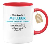 quotedazur Café-Croissant - Mug Personnalisé Tasse Cadeau Homme Noël J'Ai Cherché Meilleur Conducteur De Trains Sur Internet Tu Es Sortie Direct - Rouge/Céramique