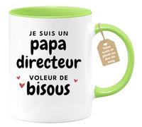 quotedazur Café-Croissant - Mug Personnalisé Tasse Cadeau Homme Noël Je Suis Un Papa Directeur Voleur De Bisous Futur Anniversaire Fête Des Pères Annonce Naissance - Vert/Céramique