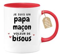 quotedazur Café-Croissant - Mug Personnalisé Tasse Cadeau Homme Noël Je Suis Un Papa Maçon Voleur De Bisous Futur Anniversaire Fête Des Pères Annonce Naissance - Rouge/Céramique