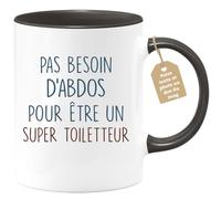 quotedazur Café-Croissant - Mug Personnalisé Tasse Cadeau Homme Pas Besoin D'Abdominaux Pour Noël Être Un Super Toiletteur - Noir/Céramique