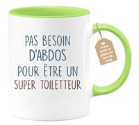quotedazur Café-Croissant - Mug Personnalisé Tasse Cadeau Homme Pas Besoin D'Abdominaux Pour Noël Être Un Super Toiletteur - Vert/Céramique