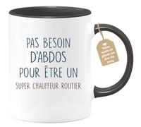 quotedazur Café-Croissant - Mug Personnalisé Tasse Cadeau Homme Pas Besoin D'Abdominaux Pour Noël Être Un Super Chauffeur Routier - Noir/Céramique