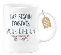 quotedazur Café-Croissant - Mug Personnalisé Tasse Cadeau Homme Pas Besoin D'Abdominaux Pour Noël Être Un Super Surveillant Pénitentiaire - Blanc/Céramique