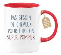 quotedazur Café-Croissant - Mug Personnalisé Tasse Cadeau Homme Pas Besoin De Beaucoup De Cheveux Pour Noël Être Un Super Pompier - Rouge/Céramique