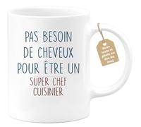 quotedazur Café-Croissant - Mug Personnalisé Tasse Cadeau Homme Pas Besoin De Beaucoup De Cheveux Pour Noël Être Un Super Chef Cuisinier - Blanc/Céramique
