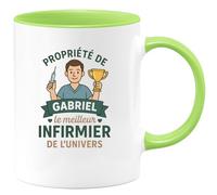 quotedazur Café-Croissant - Mug Personnalisé Tasse Cadeau Homme Propriété De Prénom Noël Le Meilleur Infirmier De L'Univers - Vert/Céramique