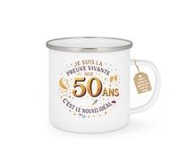 quotedazur Café-Croissant - Mug Personnalisé Tasse Cadeau Je Suis La Preuve Vivante Que Anniversaire 50 Ans 1975 C'Est Le Nouvel Noël - Blanc/Emaillé