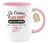 quotedazur Café-Croissant - Mug Personnalisé Tasse Cadeau Je T'Aime Plus Fort Que Tu Ronfles (Une Chance Pour Noël Toi) - Rose/Céramique