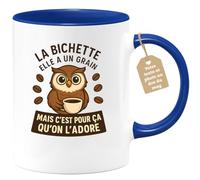quotedazur Café-Croissant - Mug Personnalisé Tasse Cadeau La Bichette Elle A Un Grain Mais C'Est Pour Noël Ça Qu'On L'Adore - Bleu/Céramique