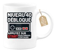 quotedazur Café-Croissant - Mug Personnalisé Tasse Cadeau Niveau 40 Débloqué Appuyez Sur Start Pour Noël Continuer - Blanc/Céramique