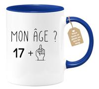 quotedazur Café-Croissant - Mug Personnalisé Tasse Cadeau Noël Anniversaire 18 Ans 2007 Mon Âge Doigt Honneur - Bleu/Céramique