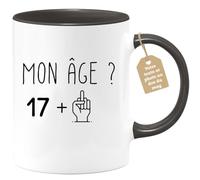 quotedazur Café-Croissant - Mug Personnalisé Tasse Cadeau Noël Anniversaire 18 Ans 2007 Mon Âge Doigt Honneur - Noir/Céramique