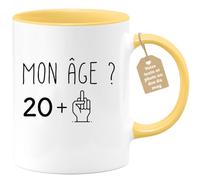 quotedazur Café-Croissant - Mug Personnalisé Tasse Cadeau Noël Anniversaire 21 Ans 2004 Mon Âge Doigt Honneur - Jaune/Céramique